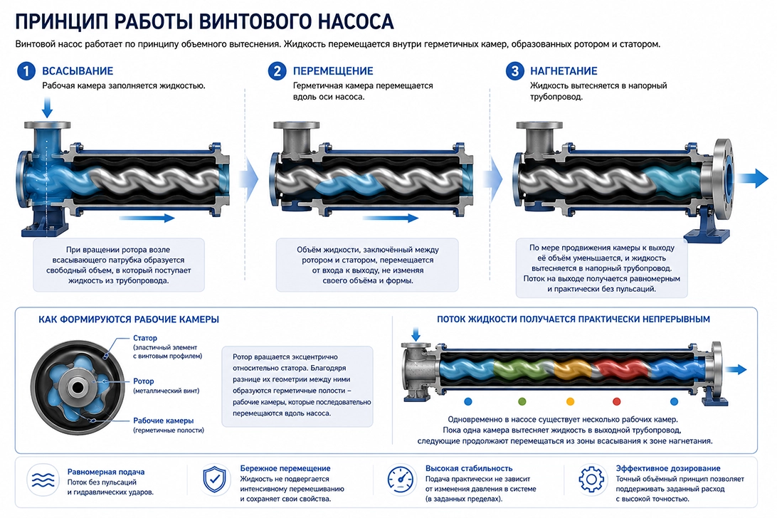 Прицип работы винтового насоса