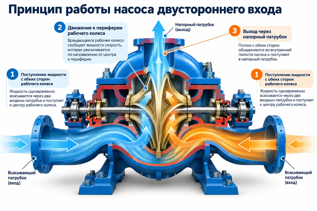 Принцип работы насоса двустороннего входа